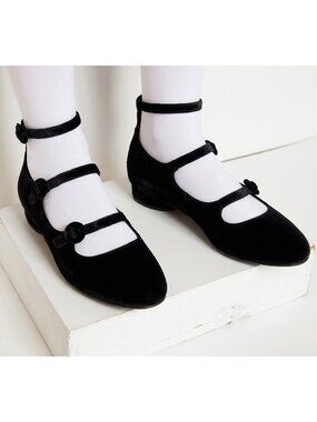 Rare Chelsea Crew Velvet Mary Janes Size 39 | Triple Strap Low Block Heel Pumps.